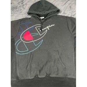 Vintage‎ Y2K champion reverse weave men's big print sweatshirt, black size XL